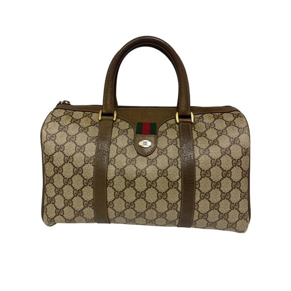 Vintage Gucci GG Supreme Boston Bag Sherry Line Handbag Logo PVC Leather - Picture 1 of 16